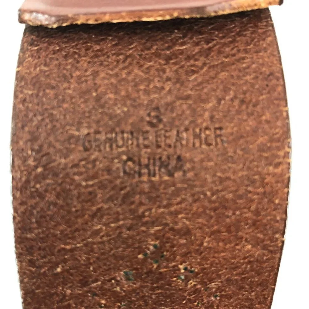 Brown Genuine Leather Belt With Gold Tone Emblems And Studs Size Small